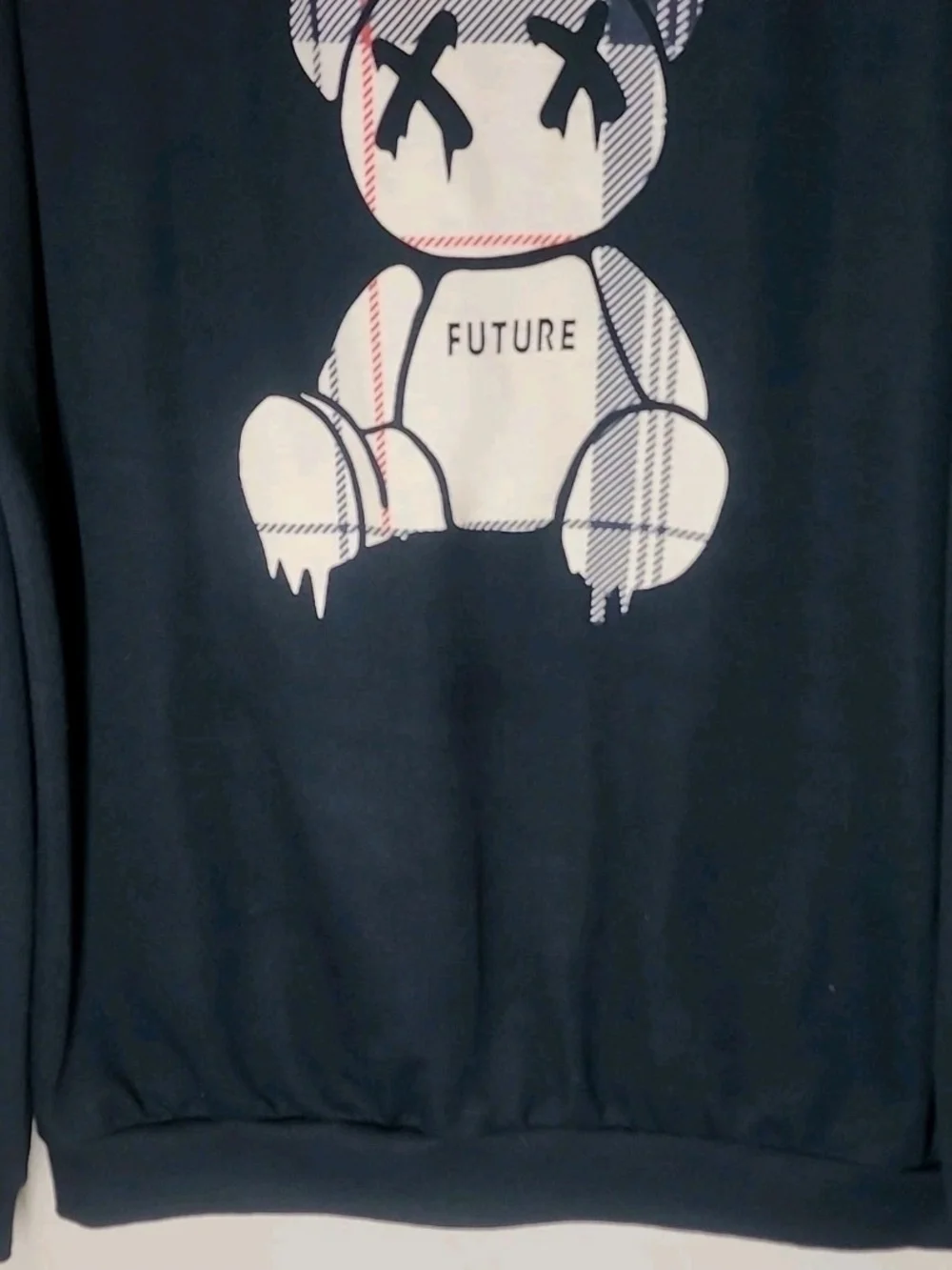 SHEIN Black Crewneck Sweater with White Teddy Graphic